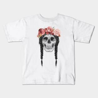 Skull with floral crown Kids T-Shirt